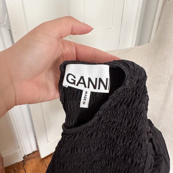 Ganni Black Puff Sleeve Smocked Mini Dress - Picture 5 of 6